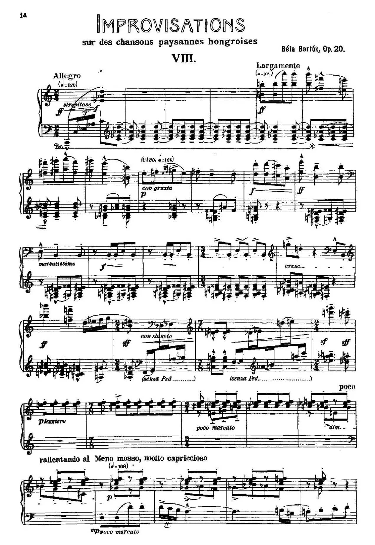 8 Improvisations Op.20（8首匈牙利民歌即兴曲·Ⅷ）