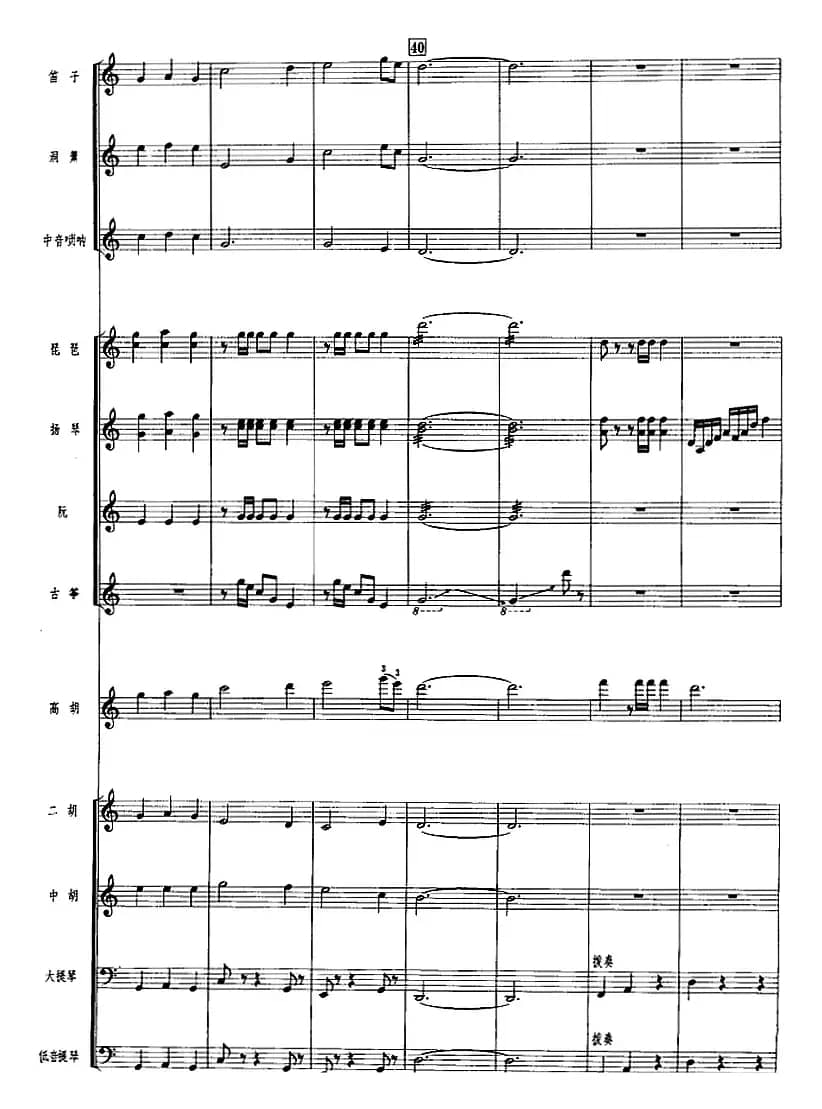 香江夏夜（广东音乐、高胡+乐队伴奏、五线谱版）