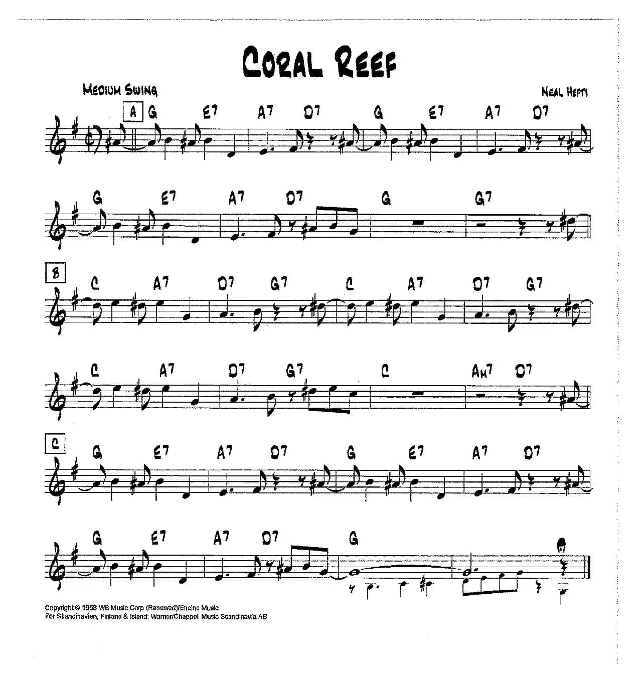 降B爵士乐谱：CORAL REEF