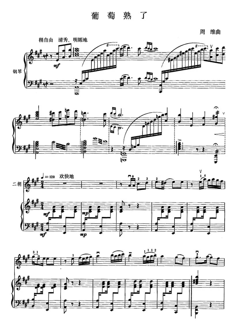 葡萄熟了（二胡+钢琴伴奏）