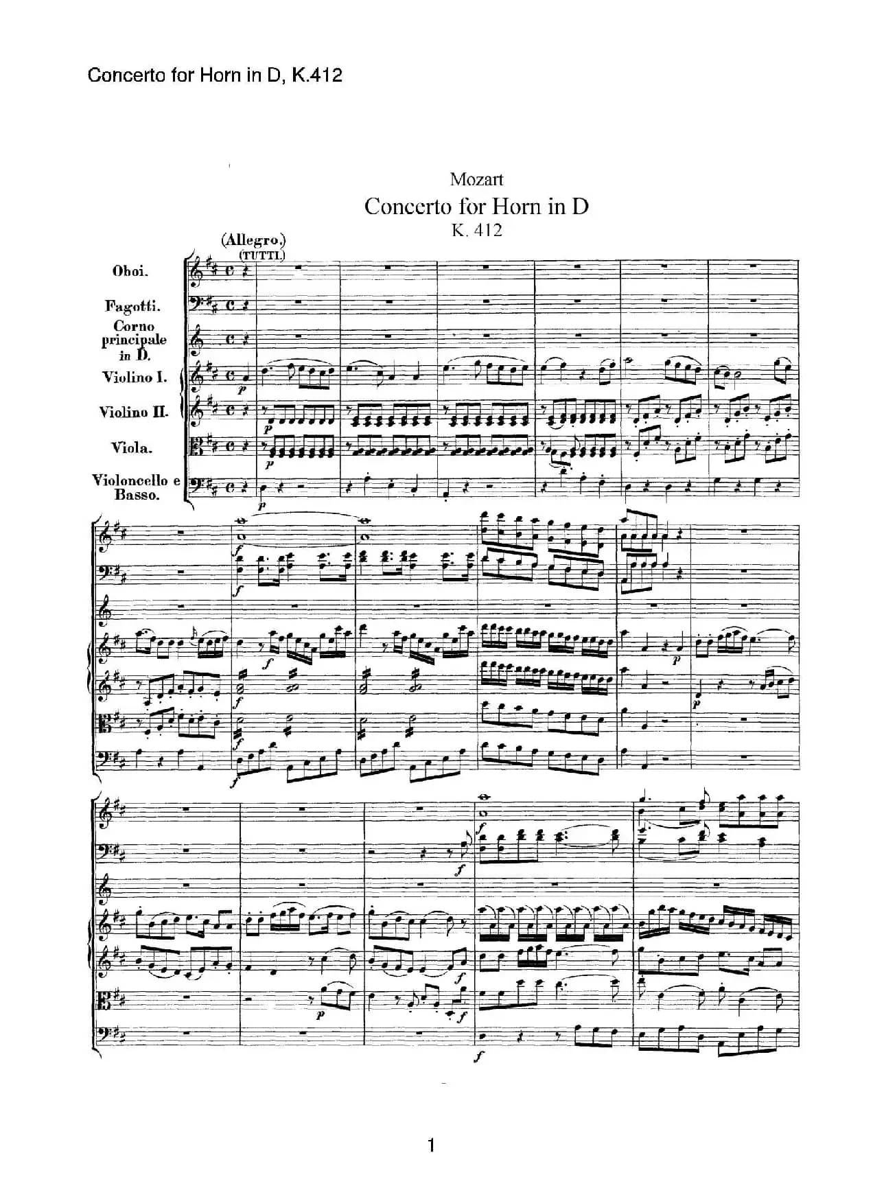 Concerto for Horn in D，K.412（D大调第一圆号协奏曲K412号作品）