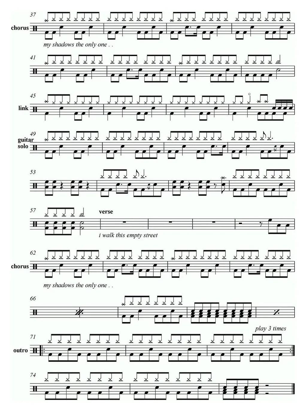 爵士鼓谱：Green Day - Boulevard of Broken Dreams