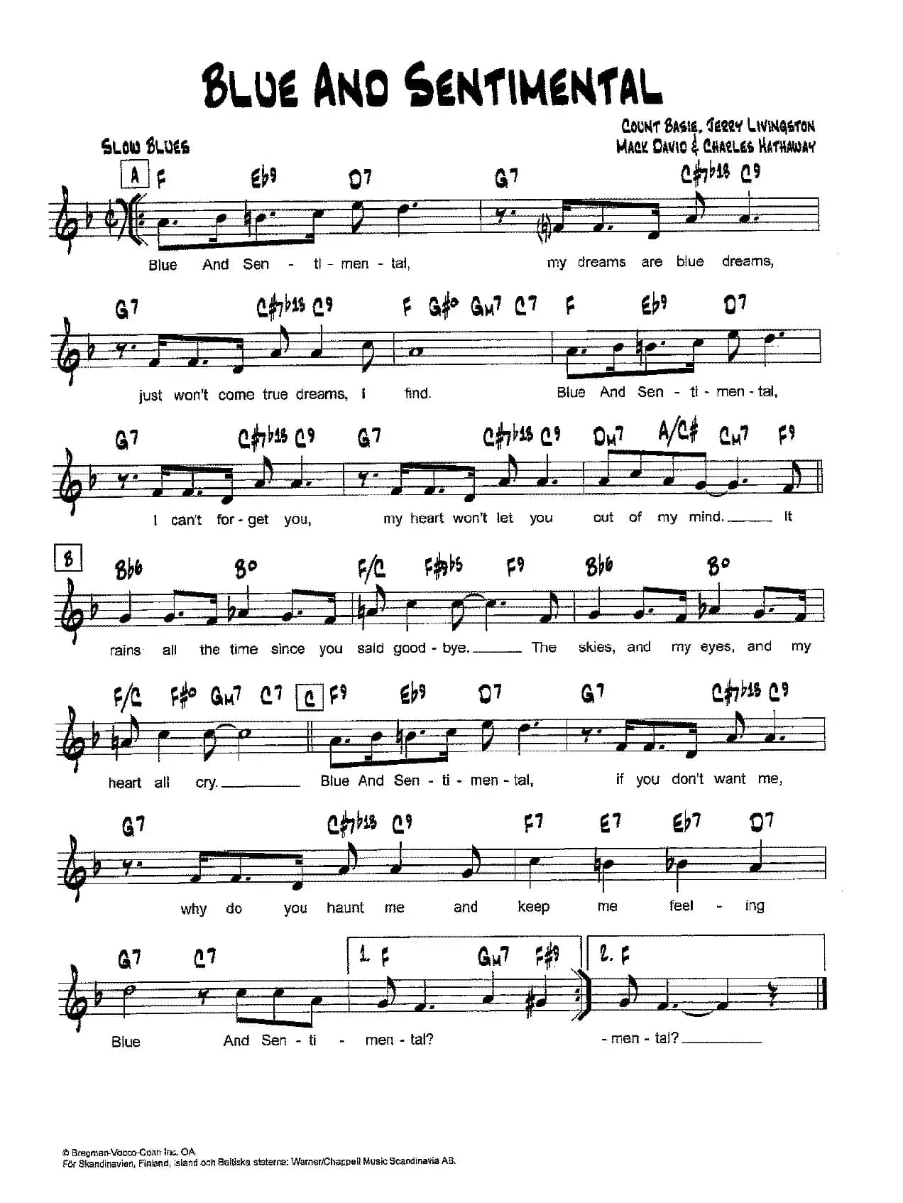 降B爵士乐谱：BLUE AND SENTIMENTAL