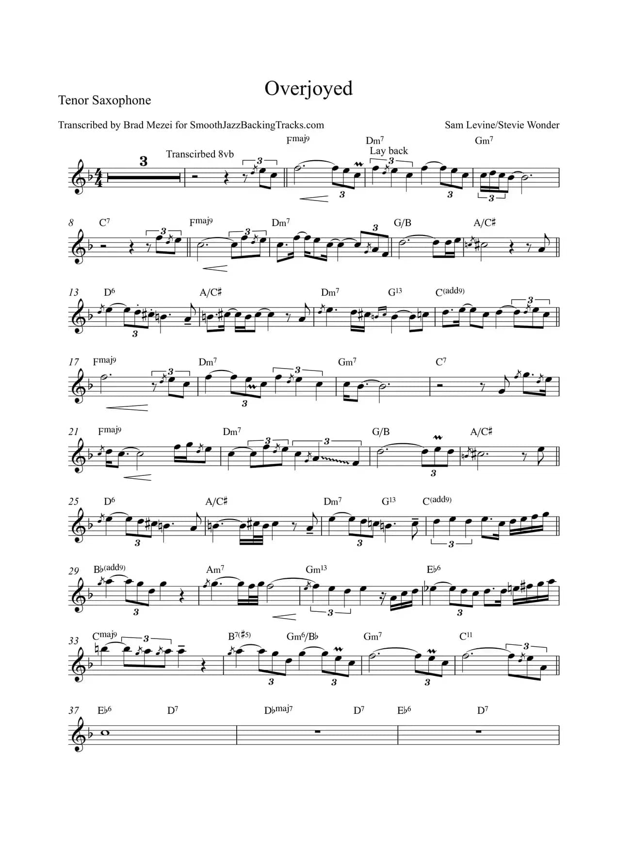 Overjoyed（次中音萨克斯）