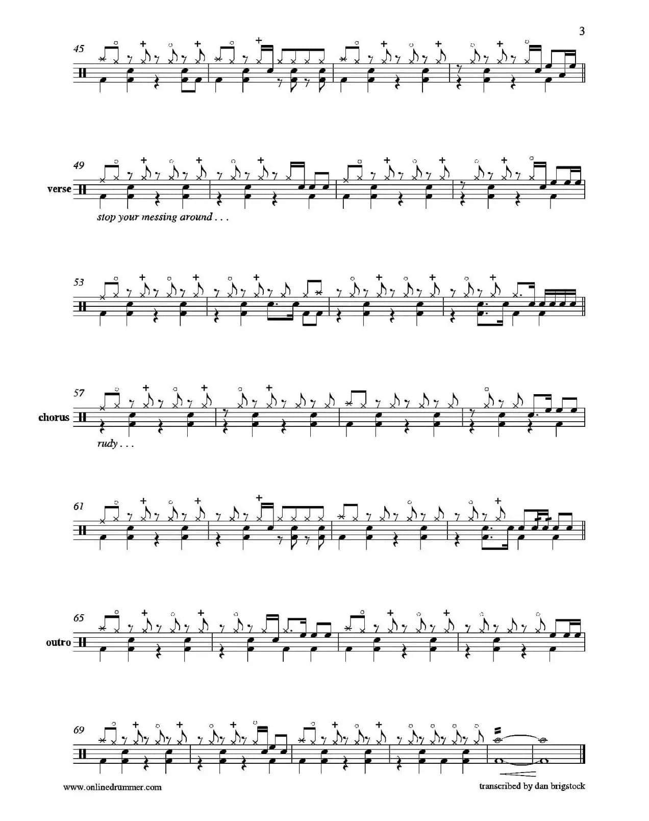 ​A Message To You Rudy（鼓谱）