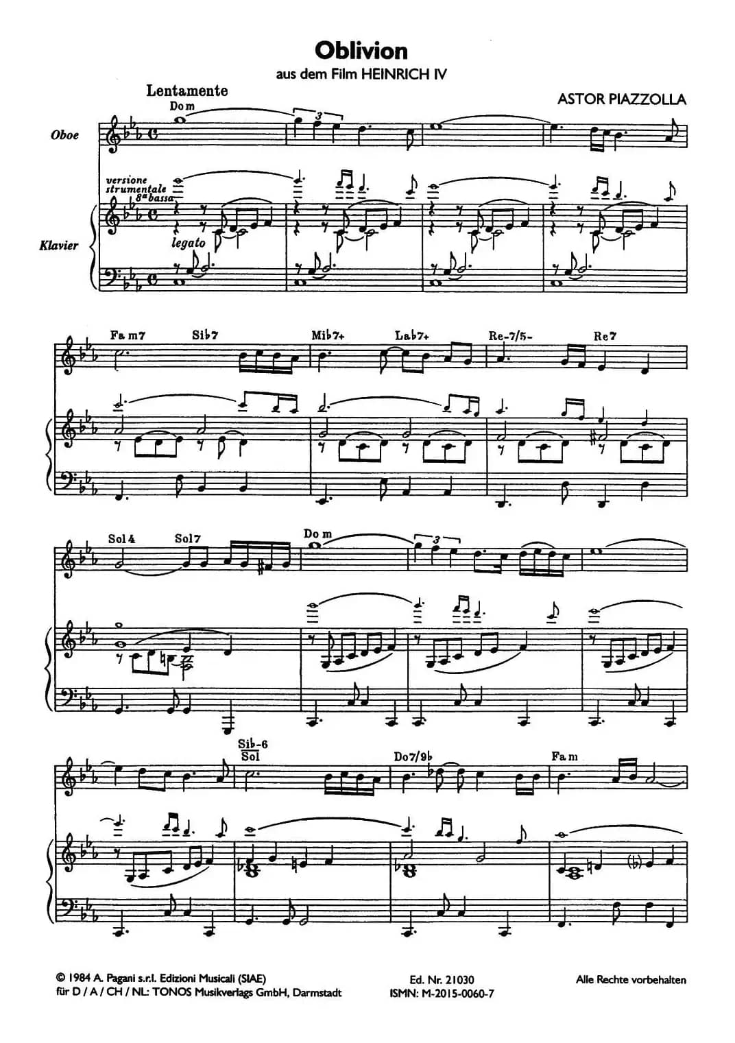 Oblivion（遗忘）（双簧管+钢琴伴奏）