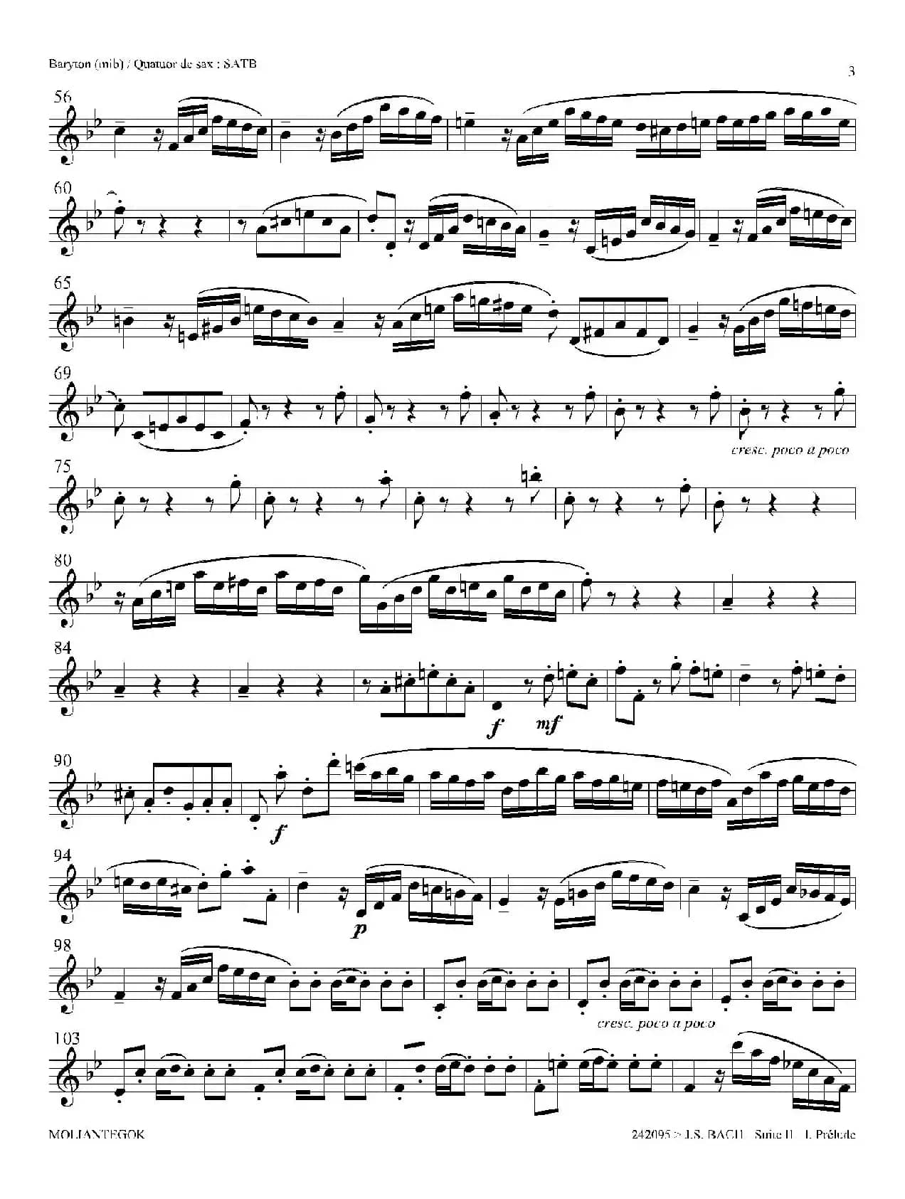 Suite anglaise No 2,BWV 807（法国组曲之二·前奏曲）（上低音萨克斯分谱）