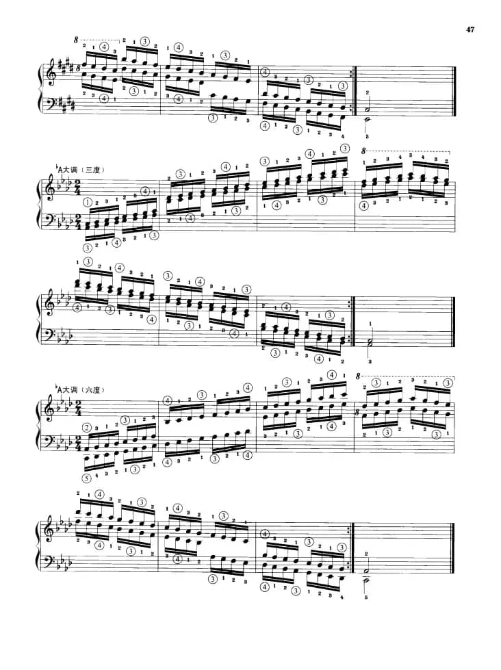 钢琴音阶练习：三度、六度同向四个八度