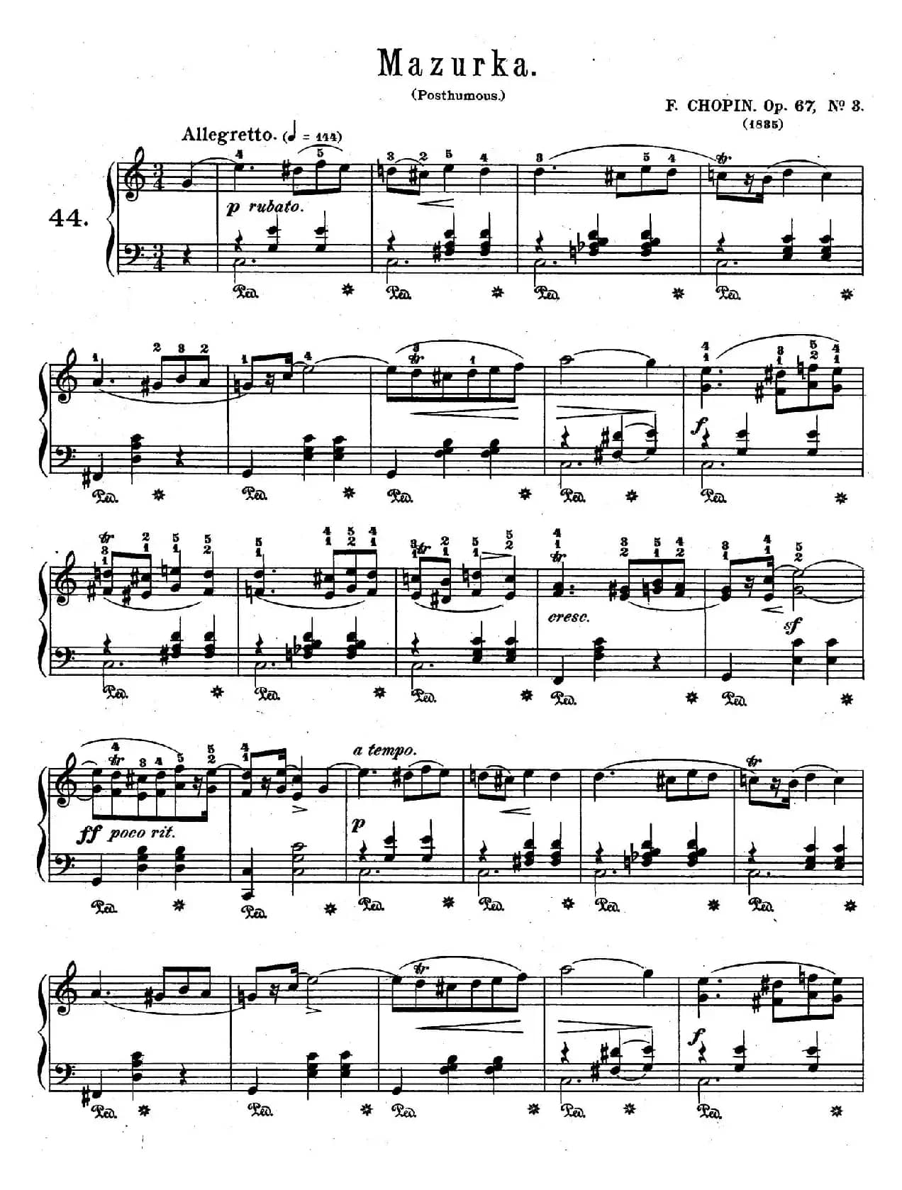 Quatre Mazurkas Op.67 Op.3(4首玛祖卡舞曲·3)