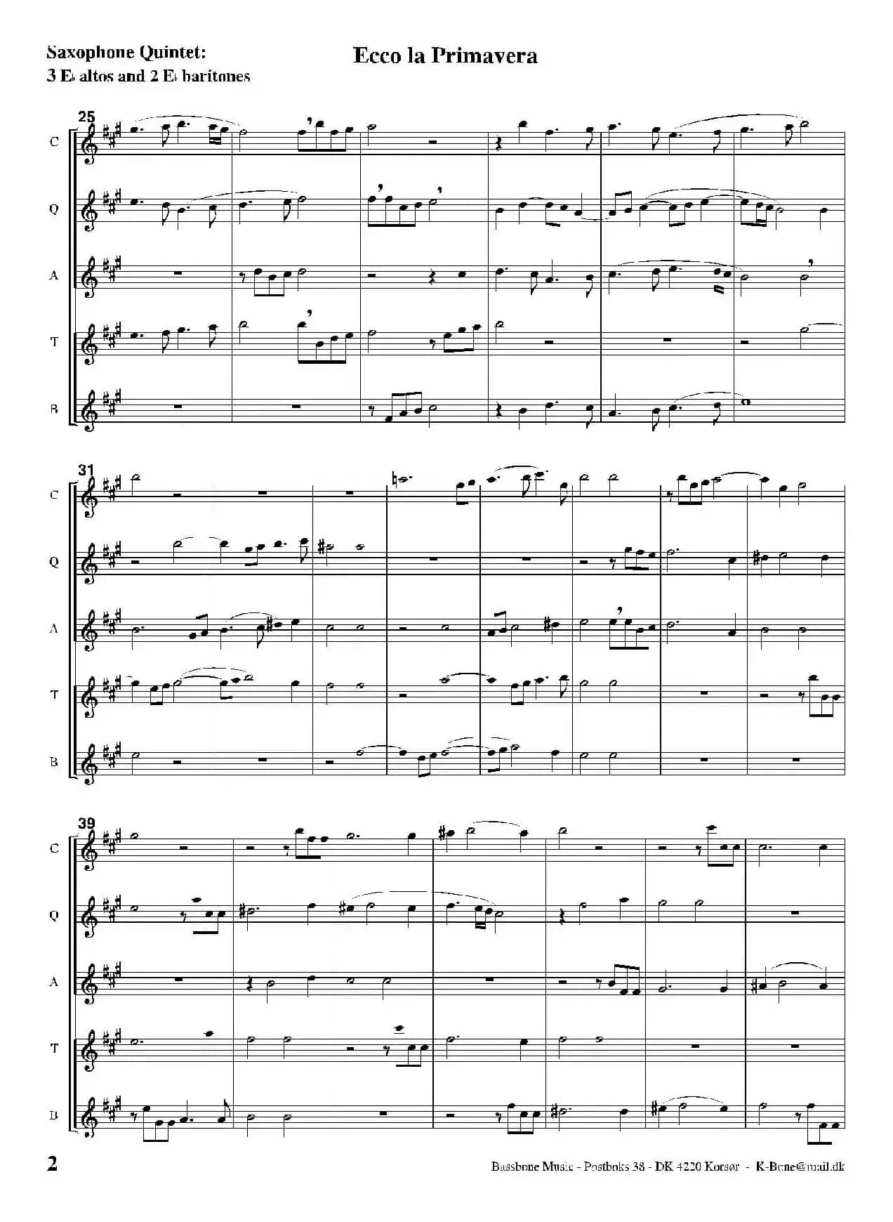 Ecco La Primavera（五重奏）