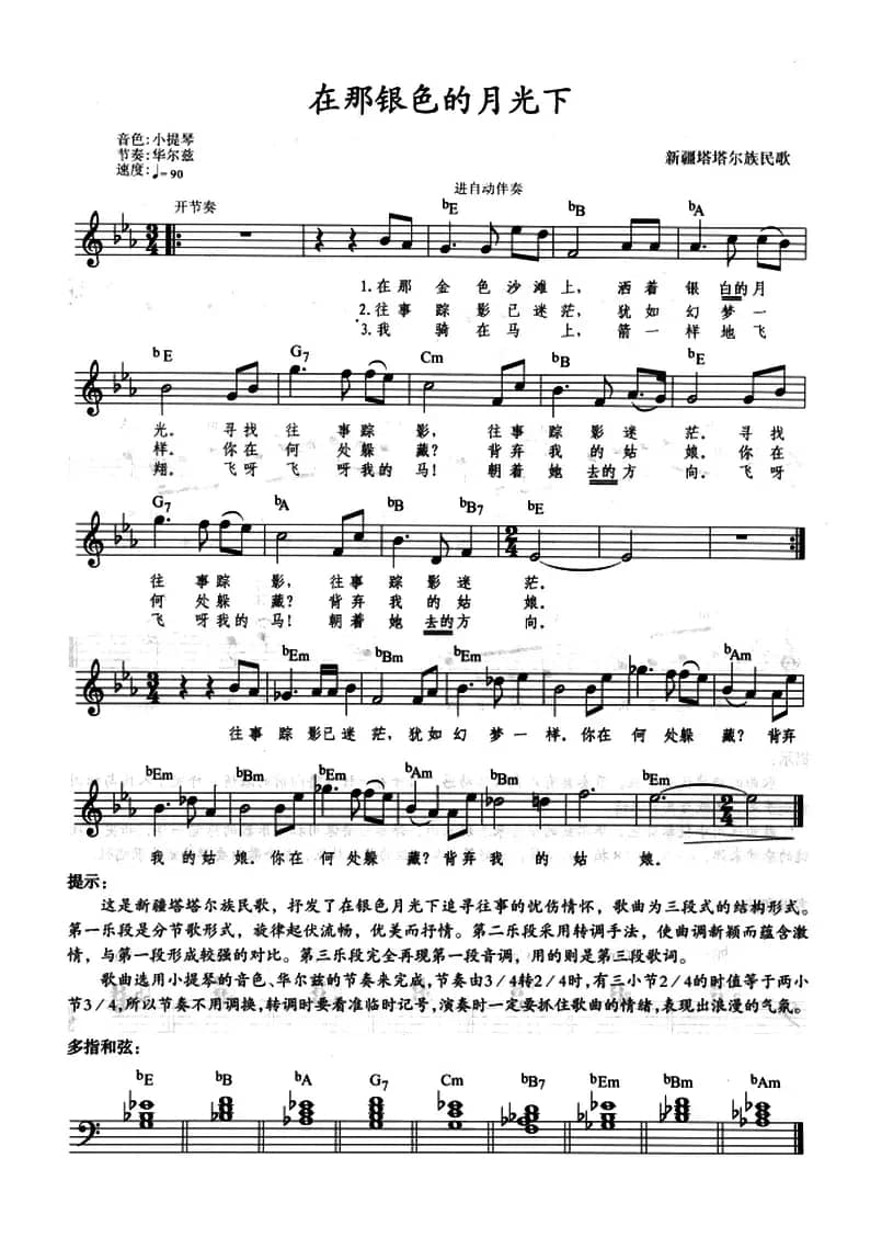 在那银色的月光下（带歌词、提示版）