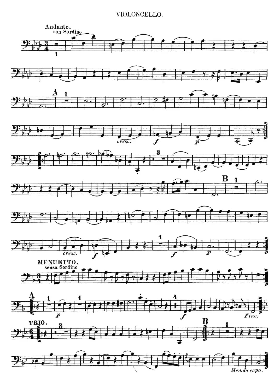 Mozart《Quartet No.8 in F Major,K.168》（Cello分谱）