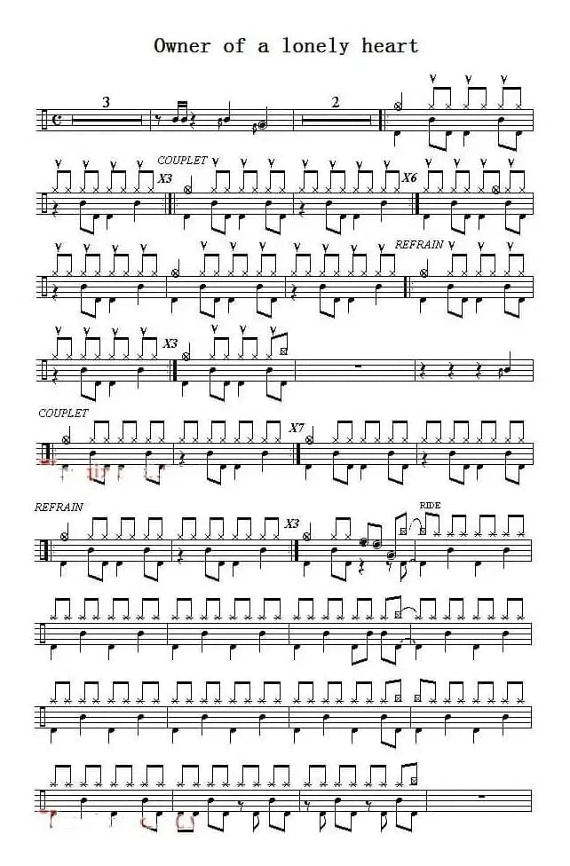 爵士鼓谱：Yes - Owner of a lonely heart