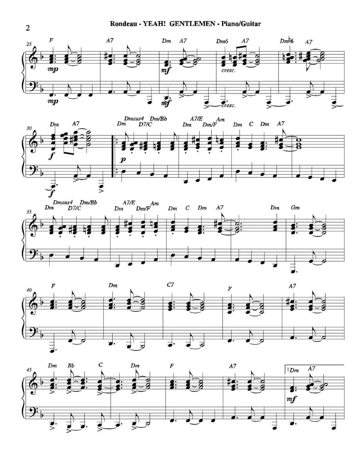 YEAH! GENTLEMEN（钢琴、吉他分谱）