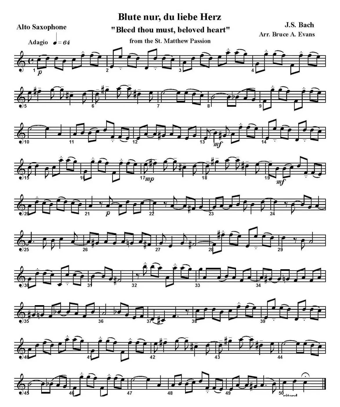 Blute nurdu liebe Herz（四重奏·中音萨克斯分谱）