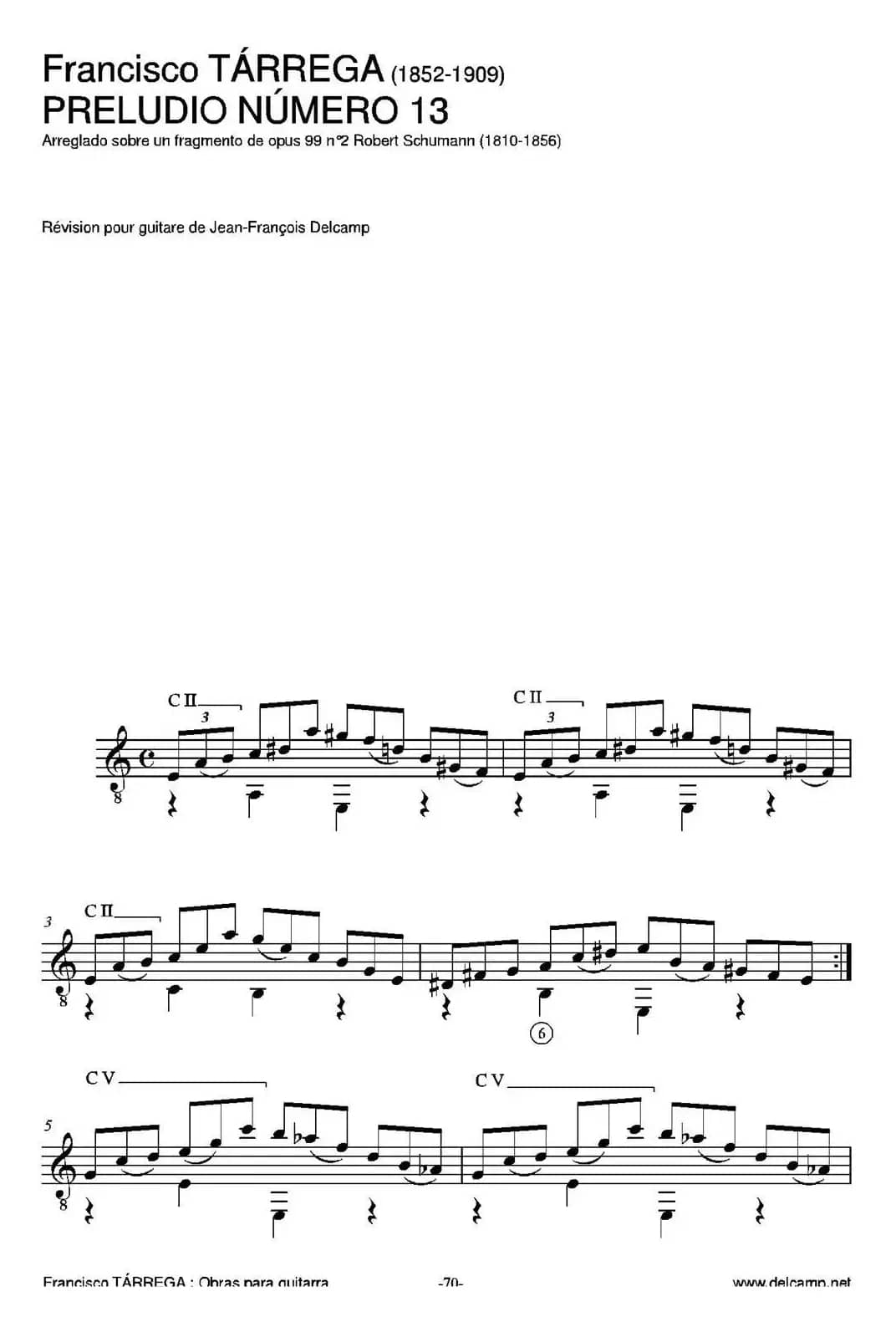 PRELUDIO NUMERO 13(Arreglado sobre un fragmento de opus 99 n2 Robert Schumann)（古典吉他）