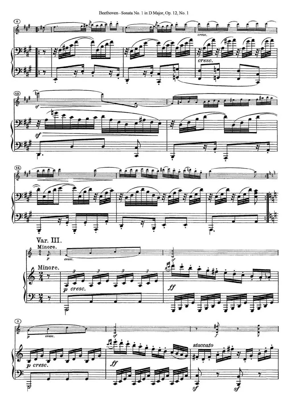 Violin Sonata No.1 in D Major Op.12 No.1（小提琴+钢琴伴奏）