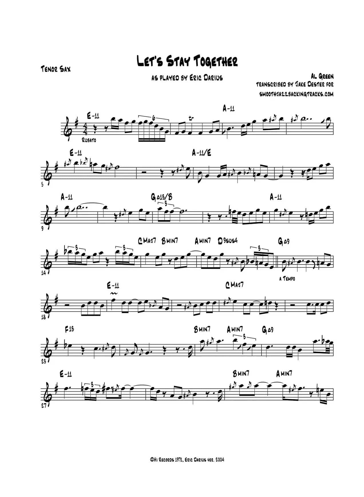 Lets Stay Together（次中音萨克斯）