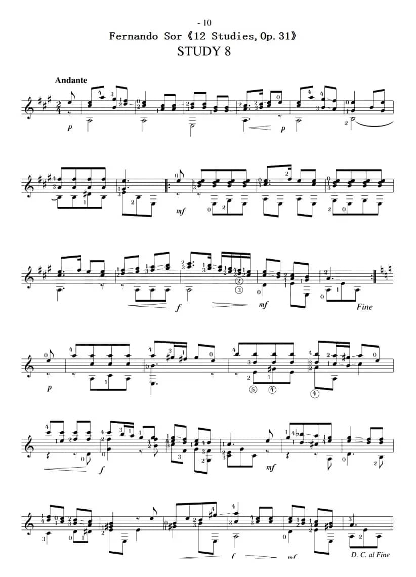 Fernando Sor《12 Studies,Op.31》（STUDY 8）