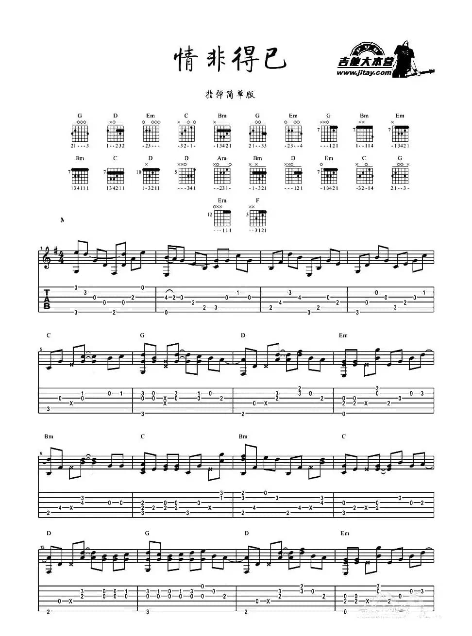 情非得已（指弹谱简单版）