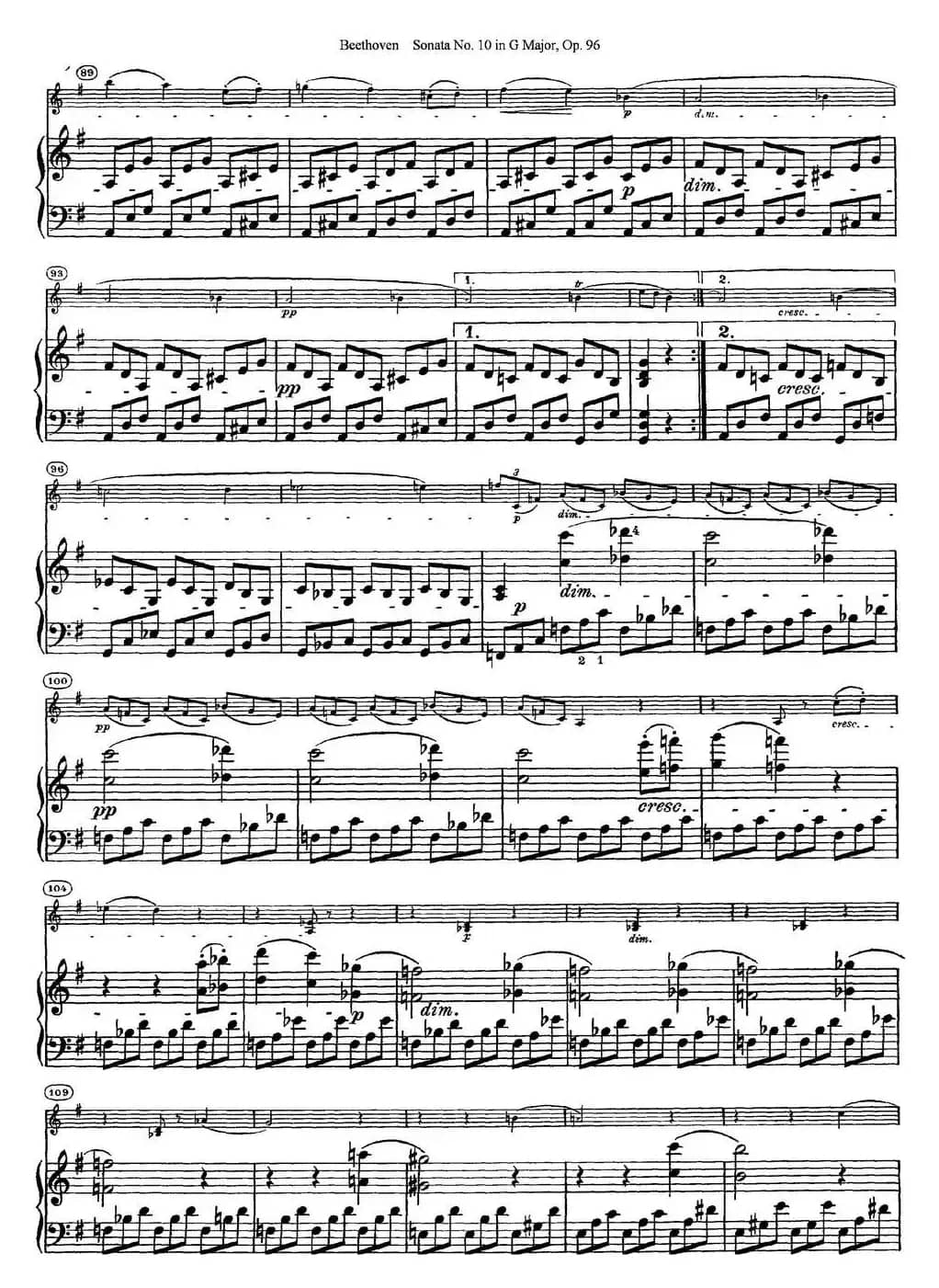 Violin Sonata No.10 in G Major Op.96（小提琴+钢琴伴奏）