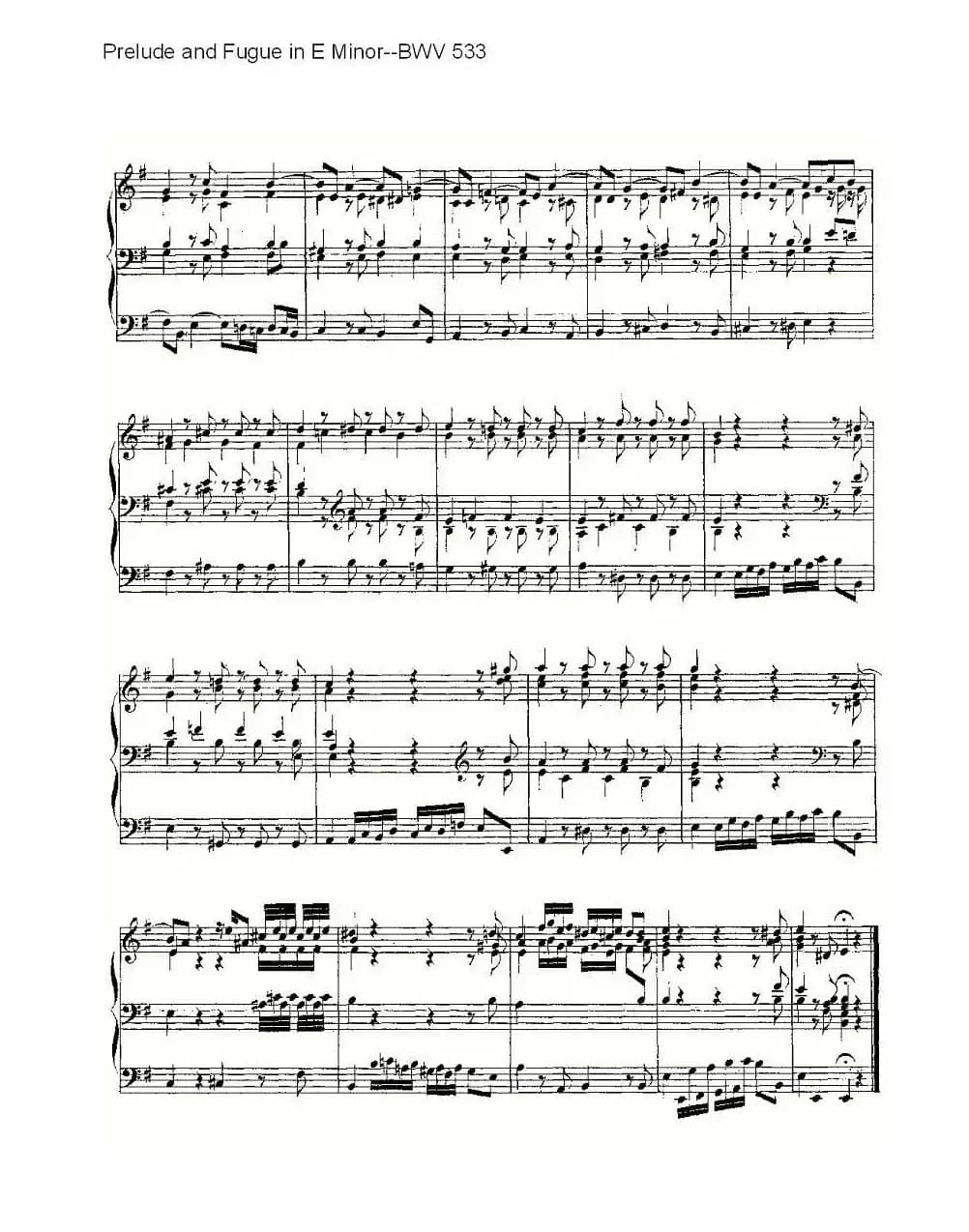 Prelude and Fugue in E Minor--BWV 533 （管风琴谱）