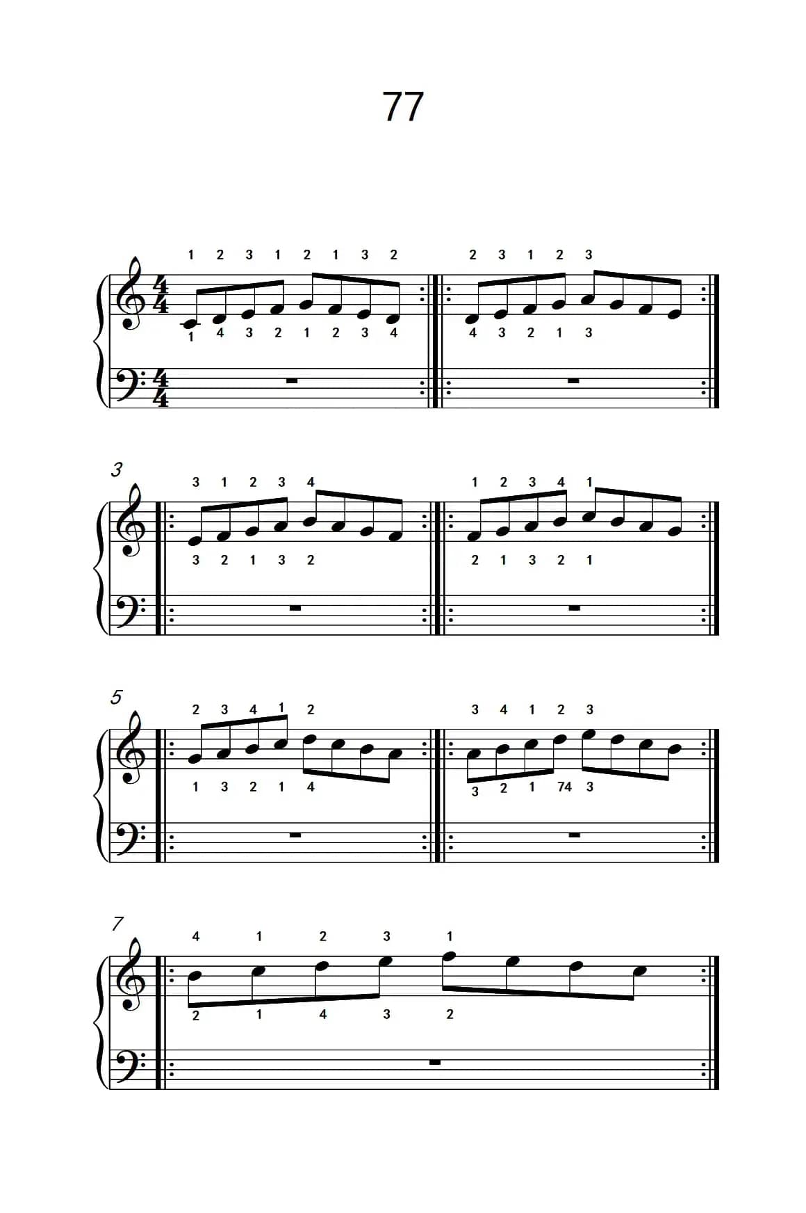 使大指灵活转动的单手练习 77（儿童钢琴手指练习 2）