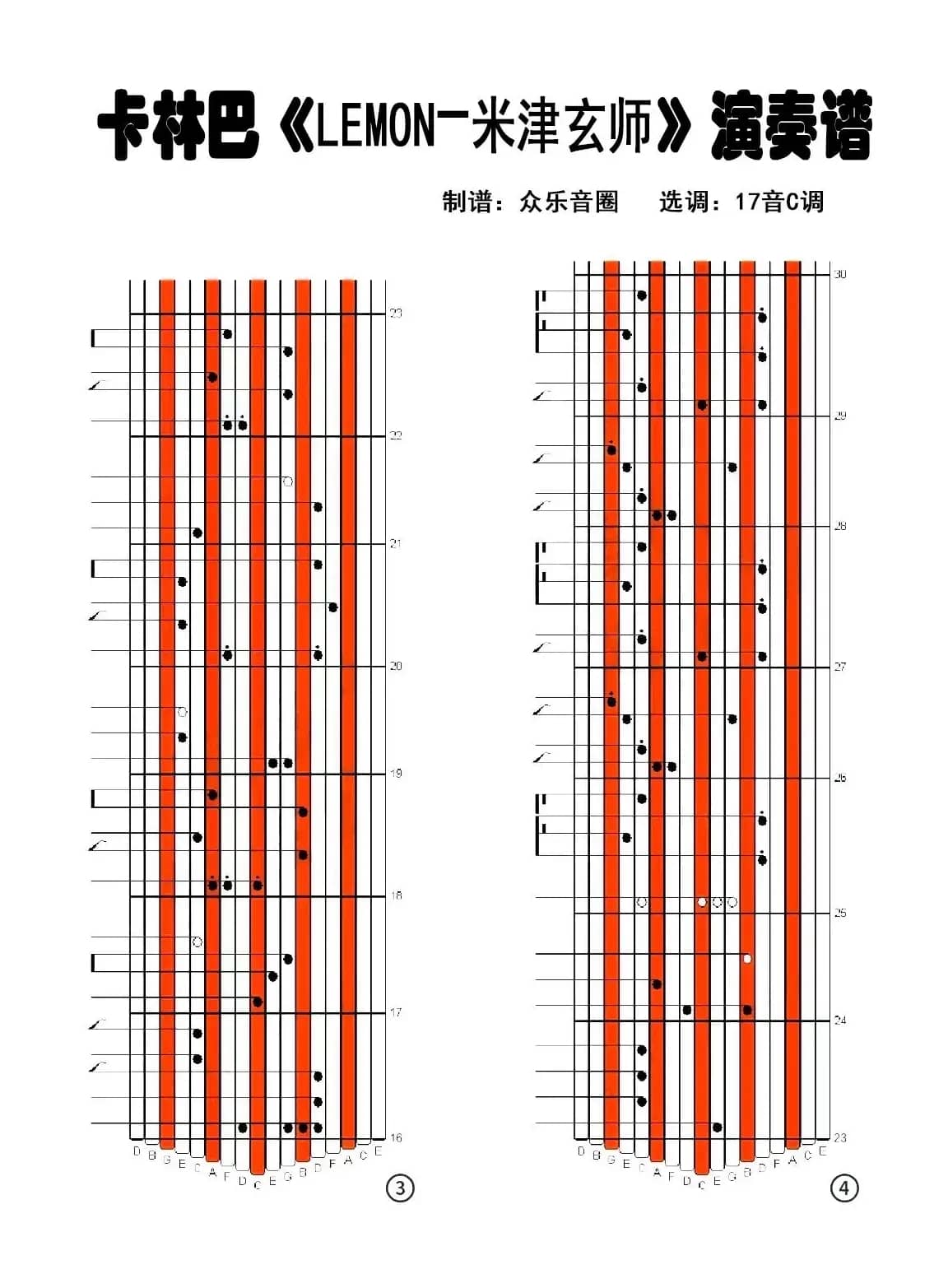 Lemon（拇指琴卡林巴琴演奏谱）