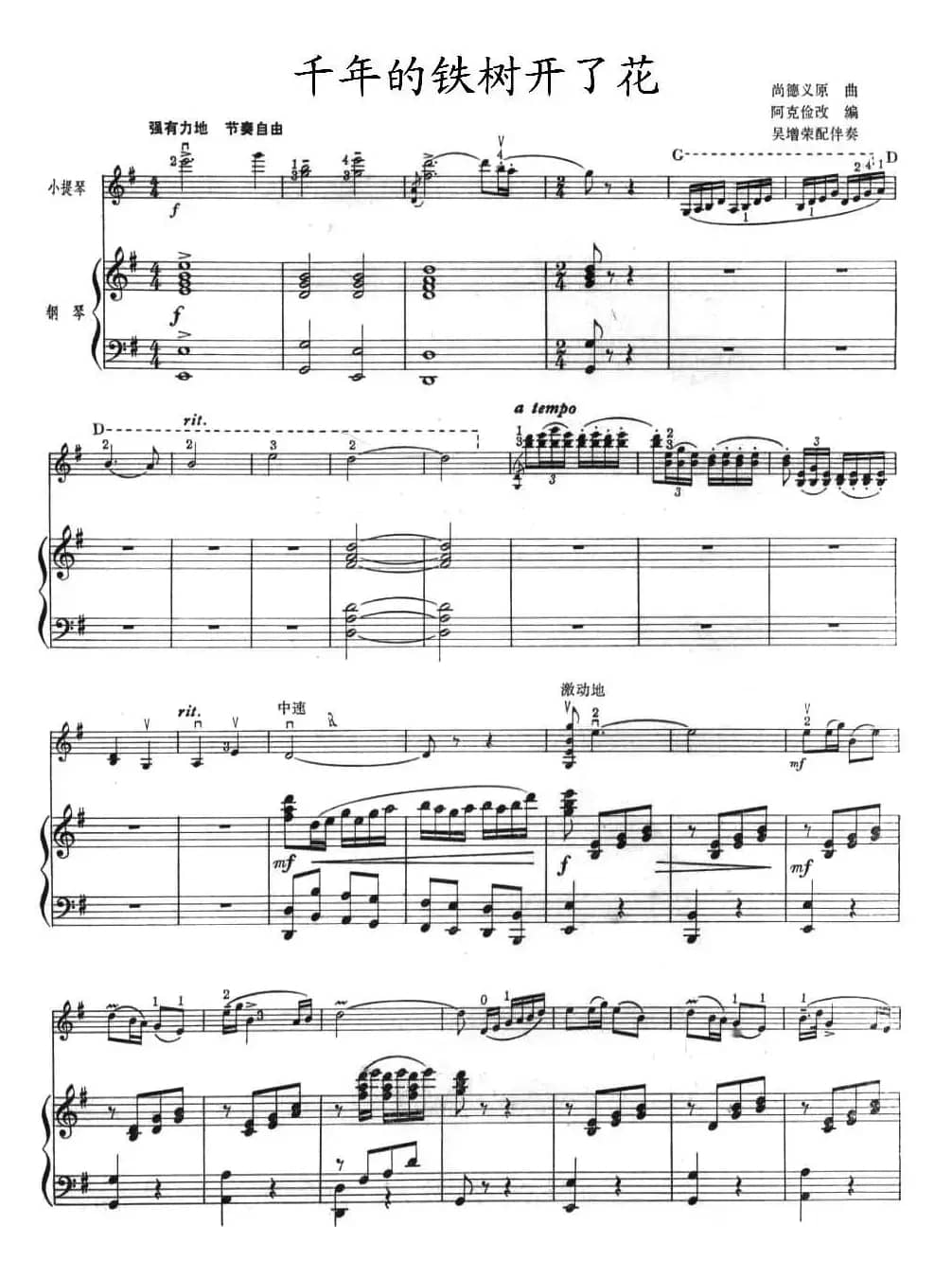 千年的铁树开了花（小提琴+钢琴）