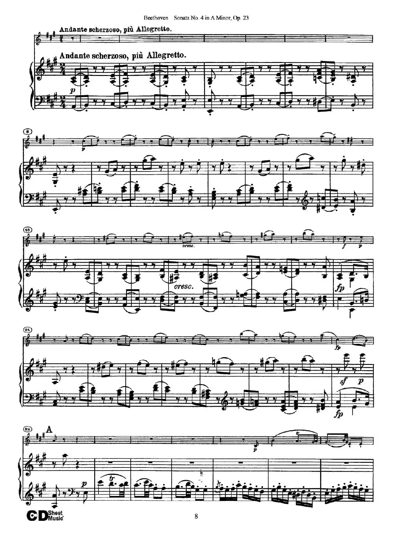 A小调第四小提琴奏鸣曲（Sonata No.4 in A Minor Op.23）（小提琴+钢琴伴奏）