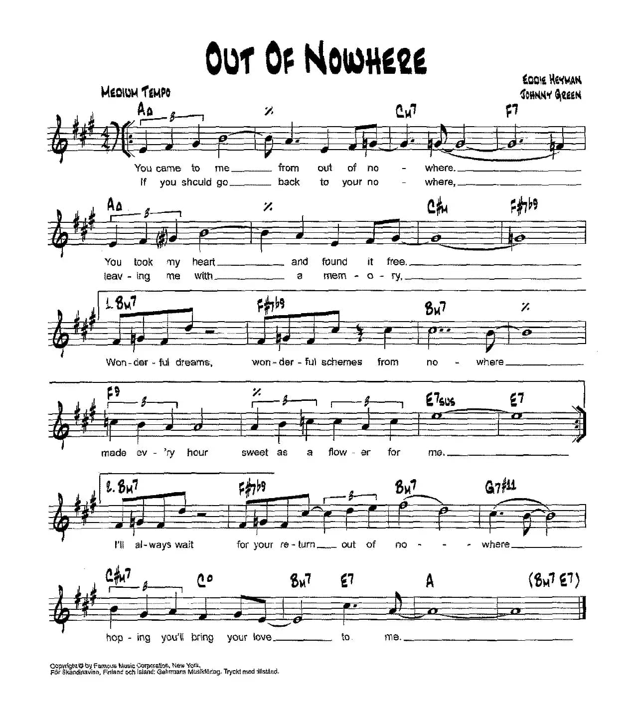 降B爵士乐谱：OUT OF NOWHERE