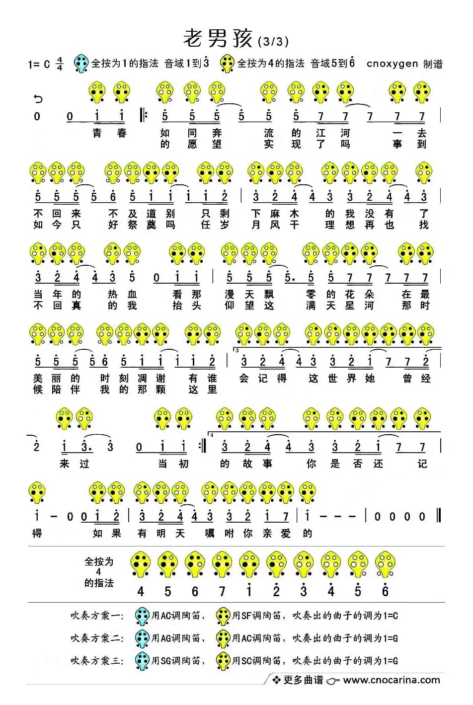 老男孩（六孔陶笛谱）