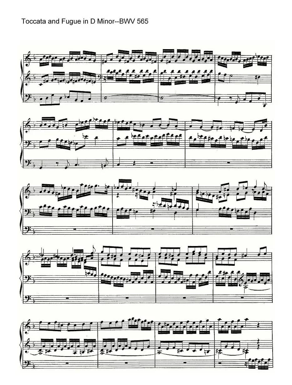 Toccata and Fugue in D Minor--BWV 565（管风琴谱）