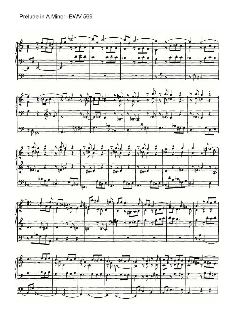 Prelude in A Minor--BWV 569（管风琴谱）