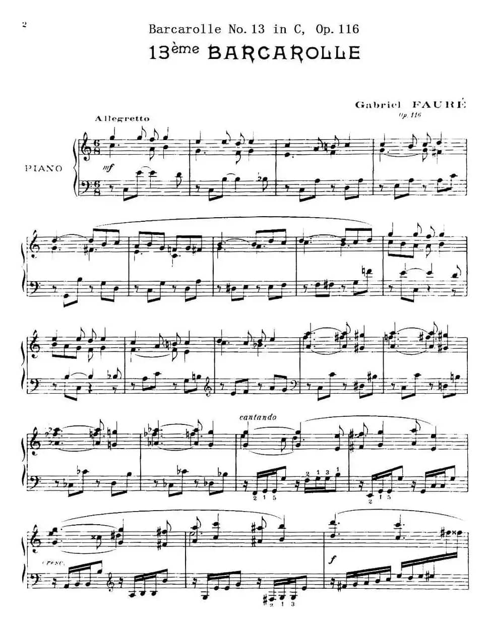 福雷13首船歌：Barcarolle No·13 in C, Op·116