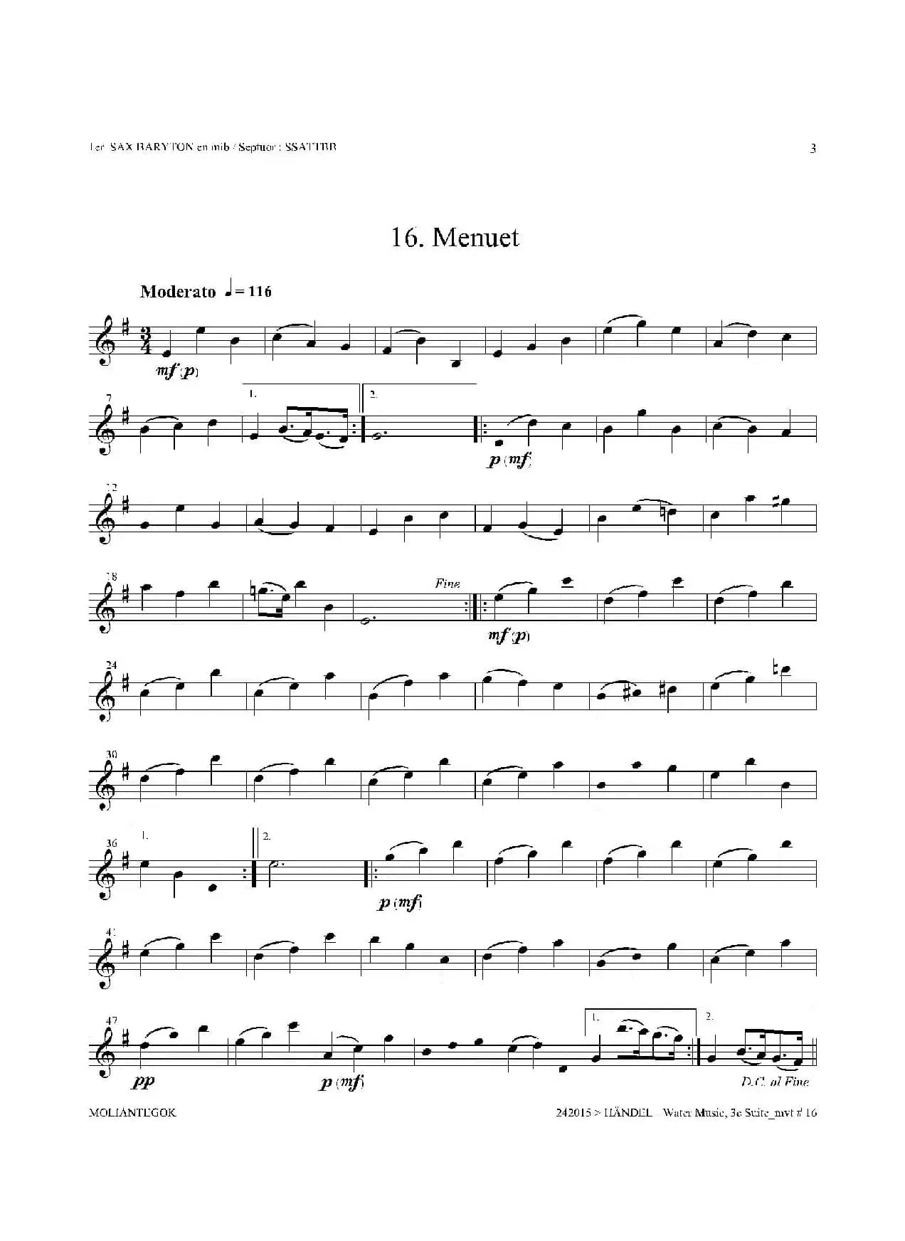 Water Music（HWV.350 No.3）（第一上低音萨克斯）