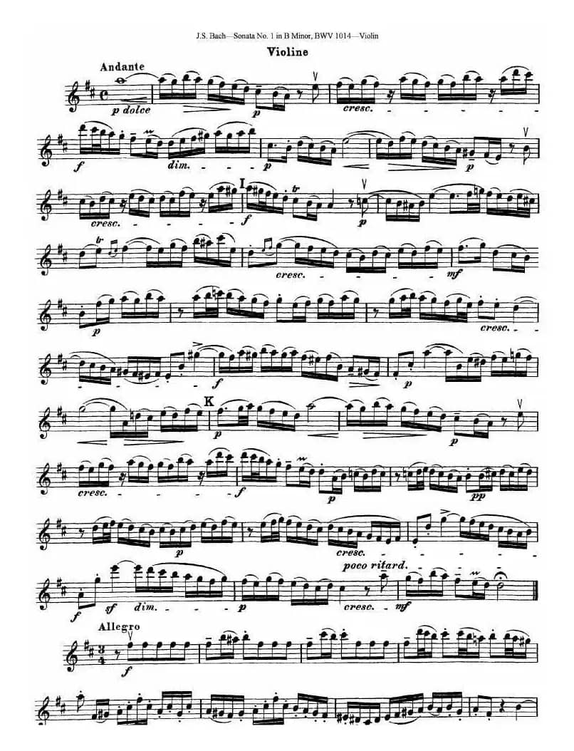 巴赫小提琴奏鸣曲No.1b小调（BWV 1014 [小提琴谱]）