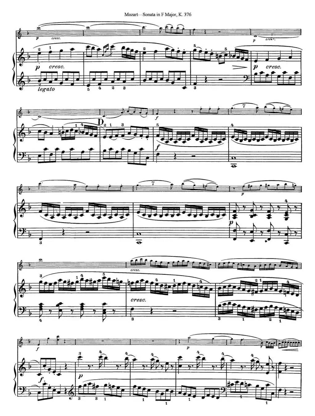 Violin Sonata in F Major K.376（小提琴+钢琴伴奏）