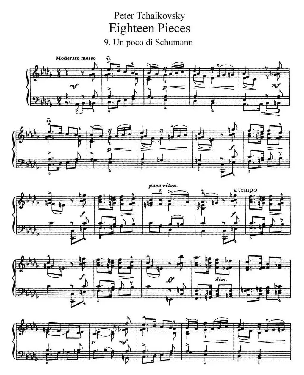 柴可夫斯基18首钢琴小品Op.72（9.Un poco di Schumann）