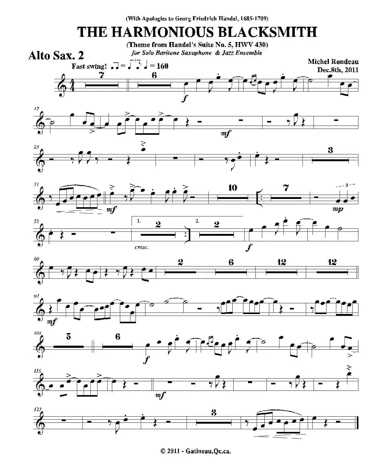 THE HARMONIOUS BLACKSMITH（第二中音萨克斯分谱）