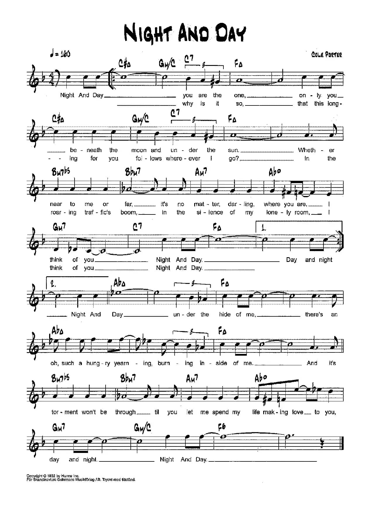 降B爵士乐谱：NIGHT AND DAY