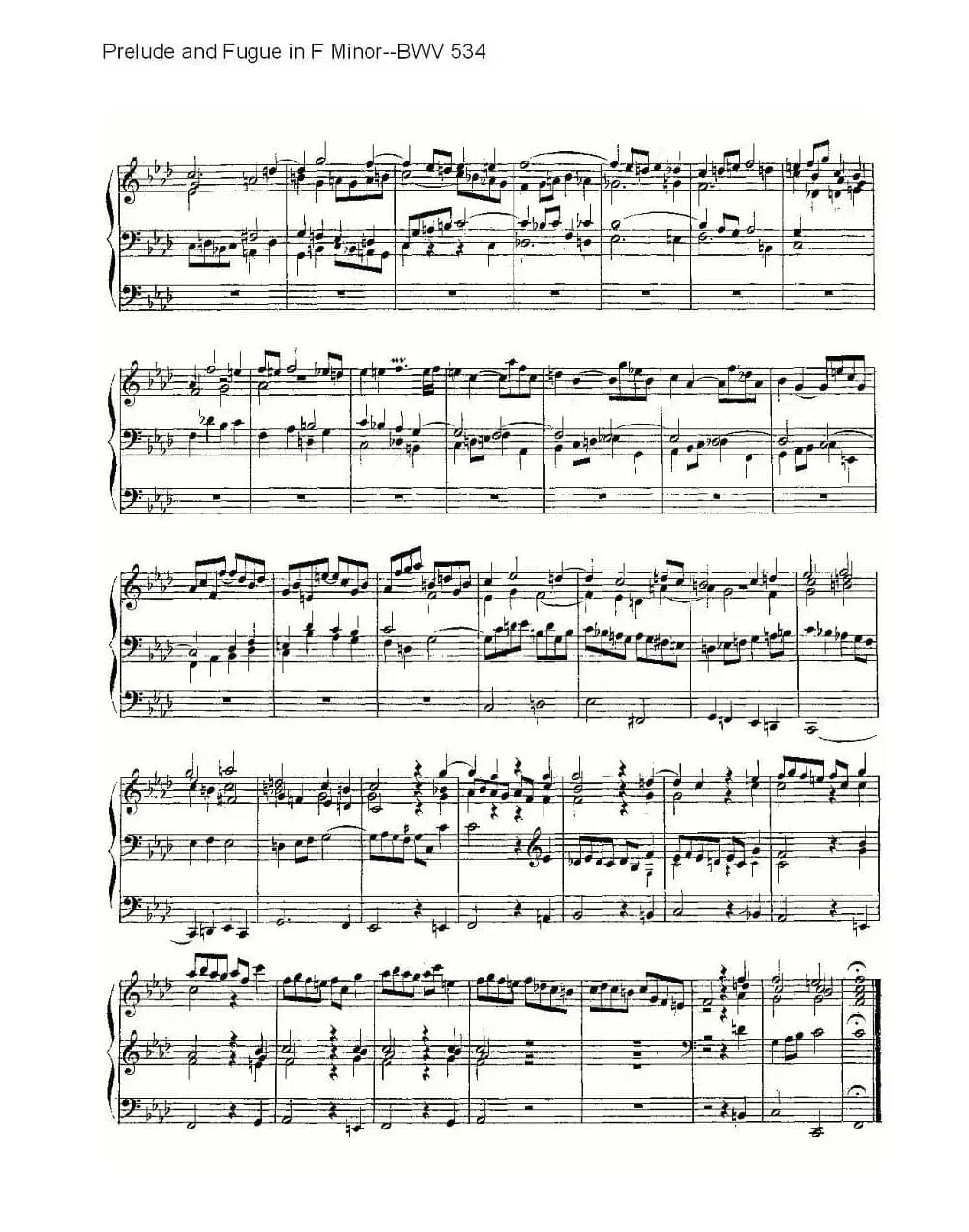 Prelude and Fugue in F Minor--BWV 534 (管风琴谱)