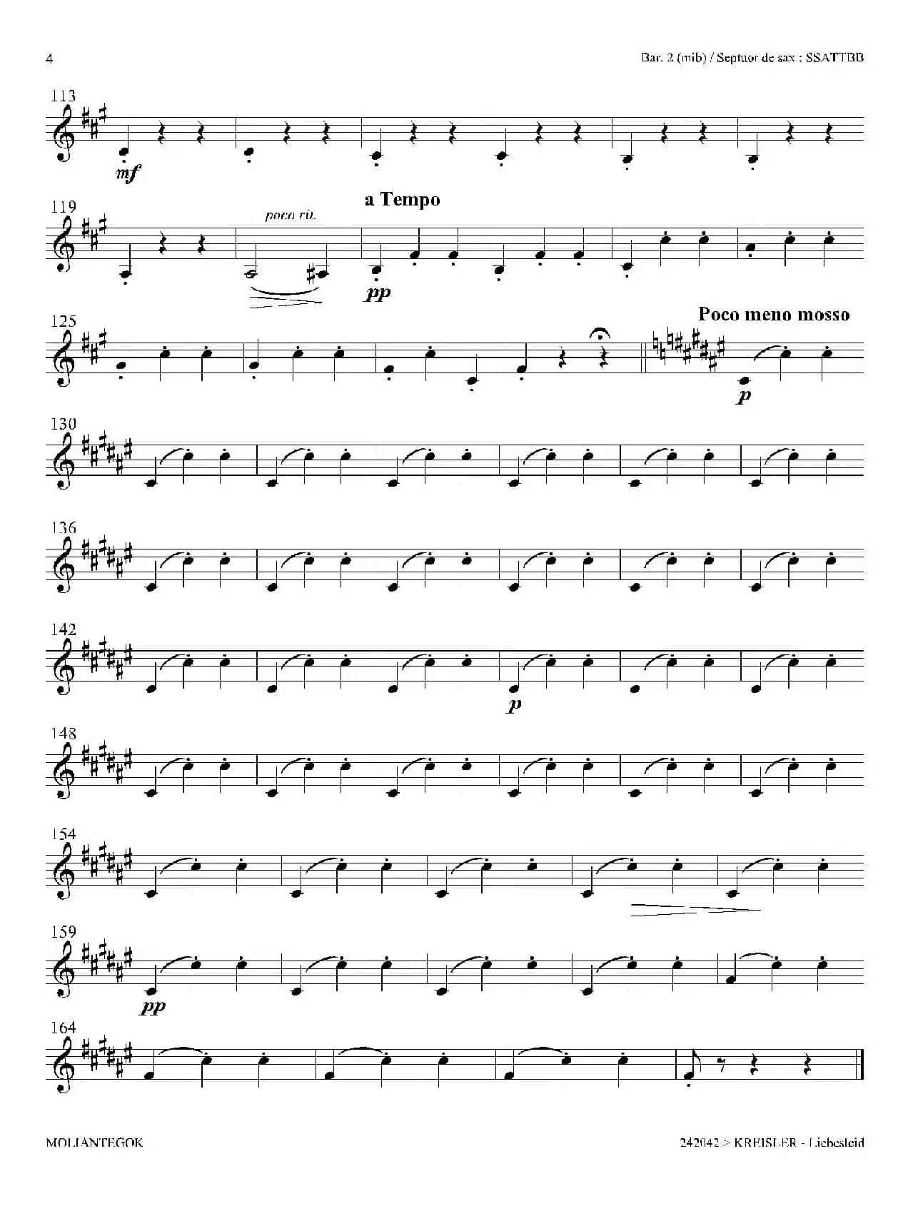 Liebesleid（四重奏、第1、2上低音萨克斯分谱）