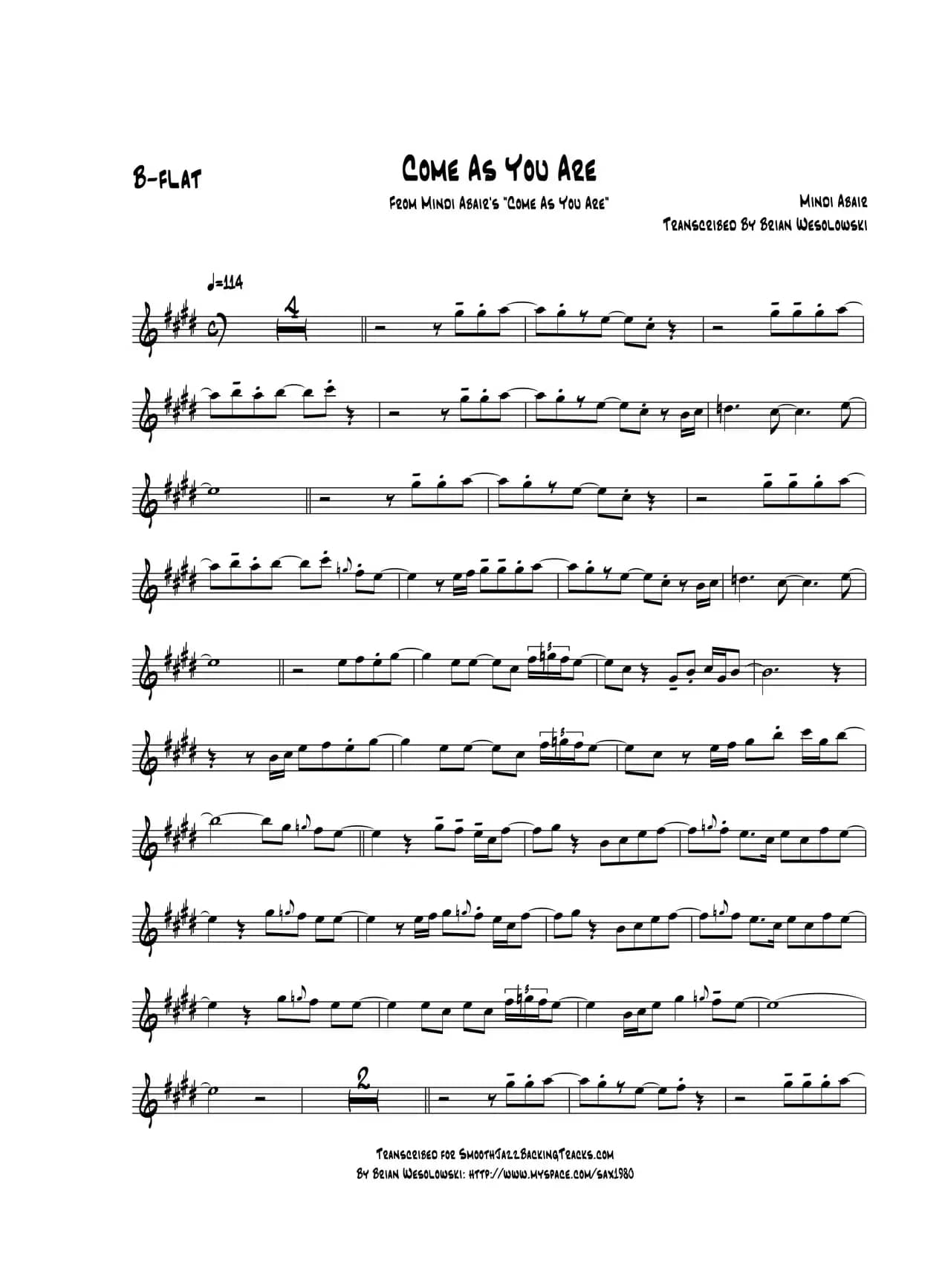 Come As You Are（B-FLAT 次中音萨克斯）