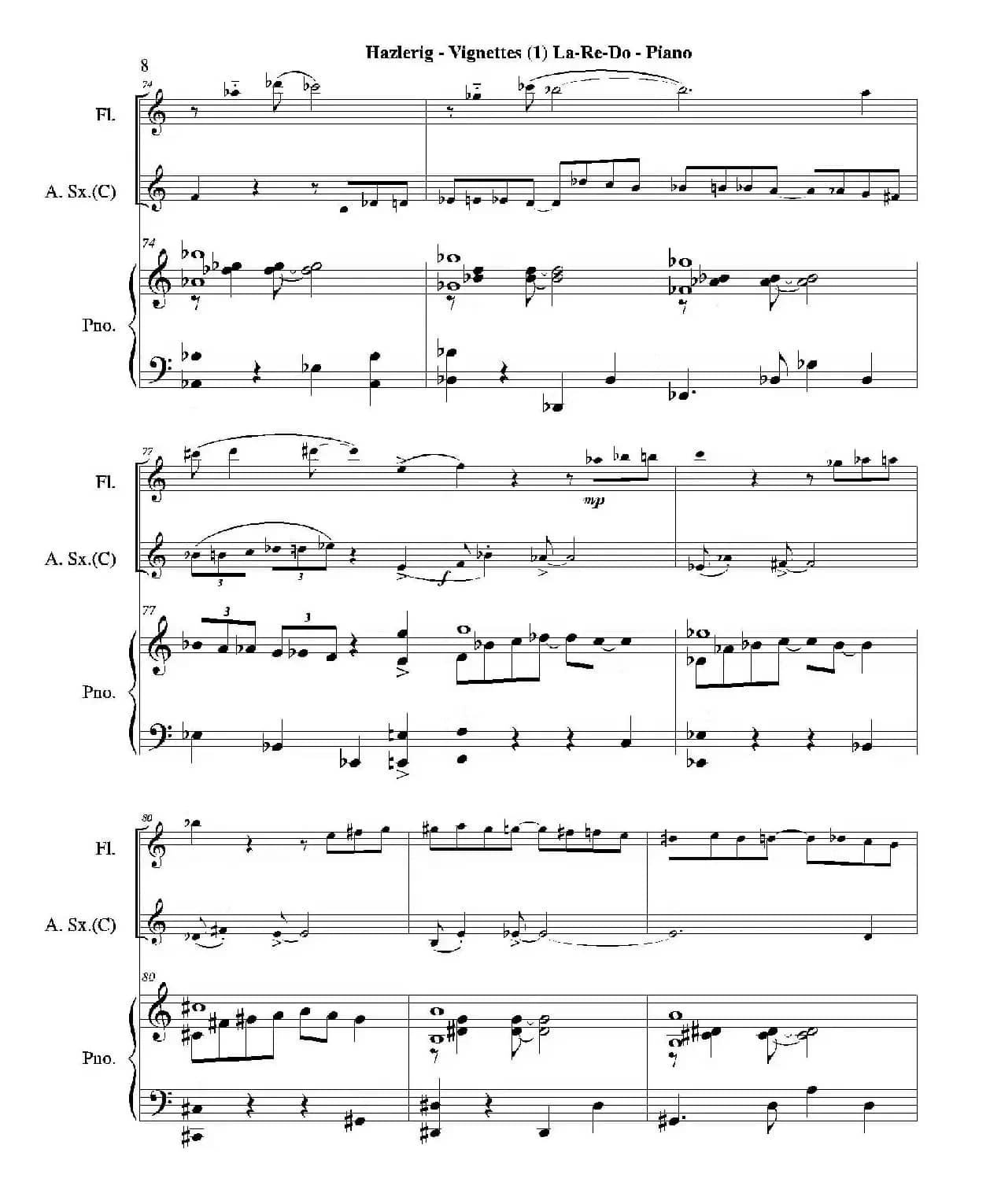 Three jazz vignettes（第一乐章）（三重奏钢琴分谱）