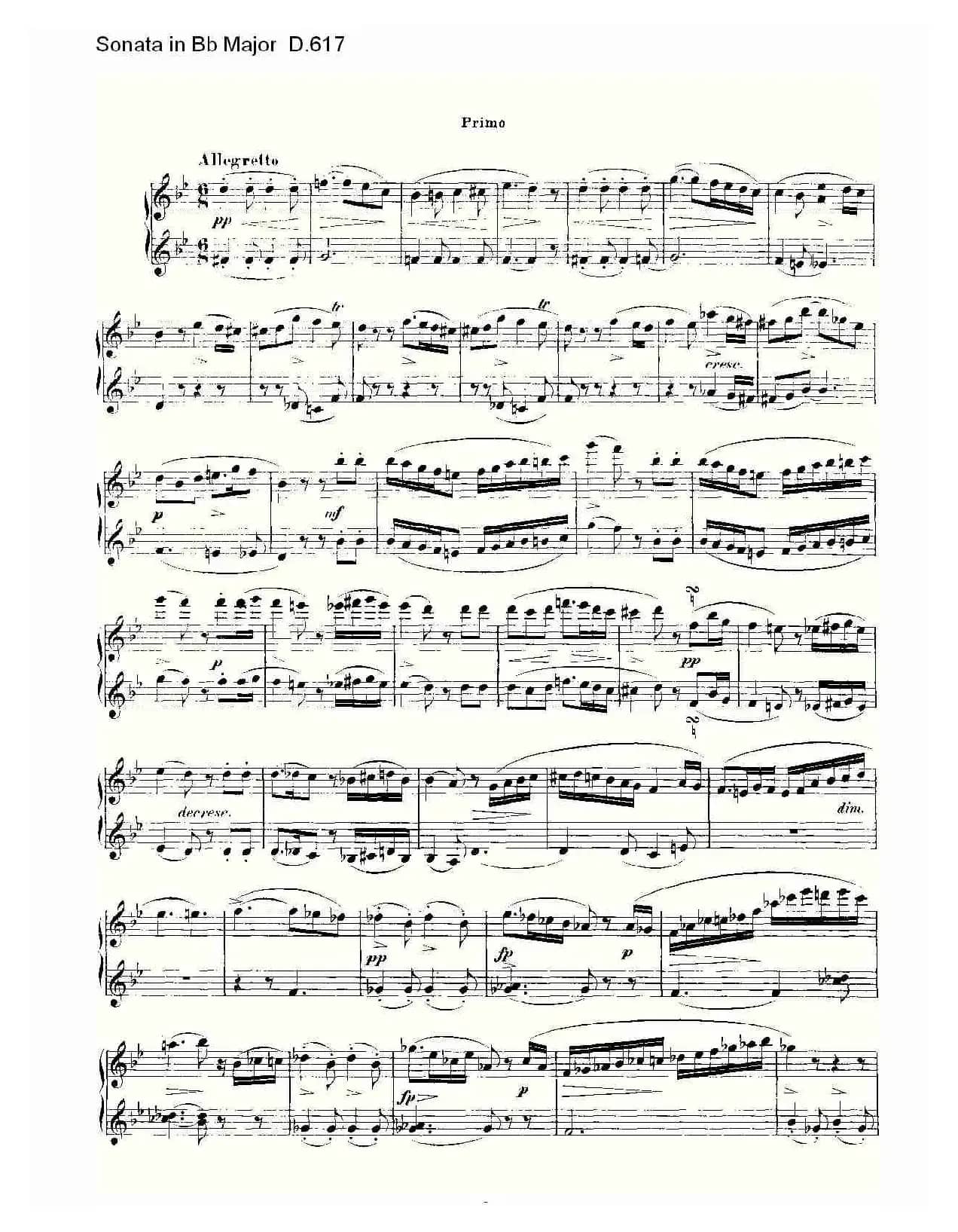 Sonata in Bb Major D.617(Bb大调奏鸣曲 D.617)