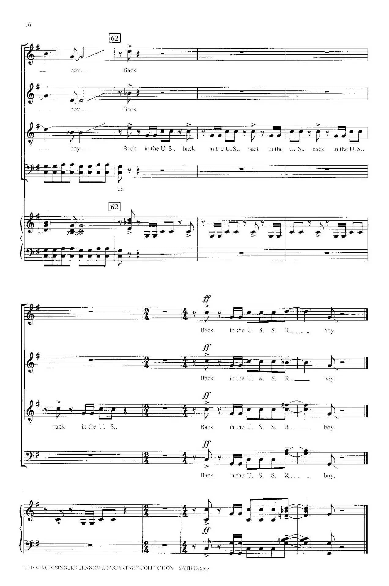 Back in the U.S.S.R. （四重奏+钢琴伴奏）