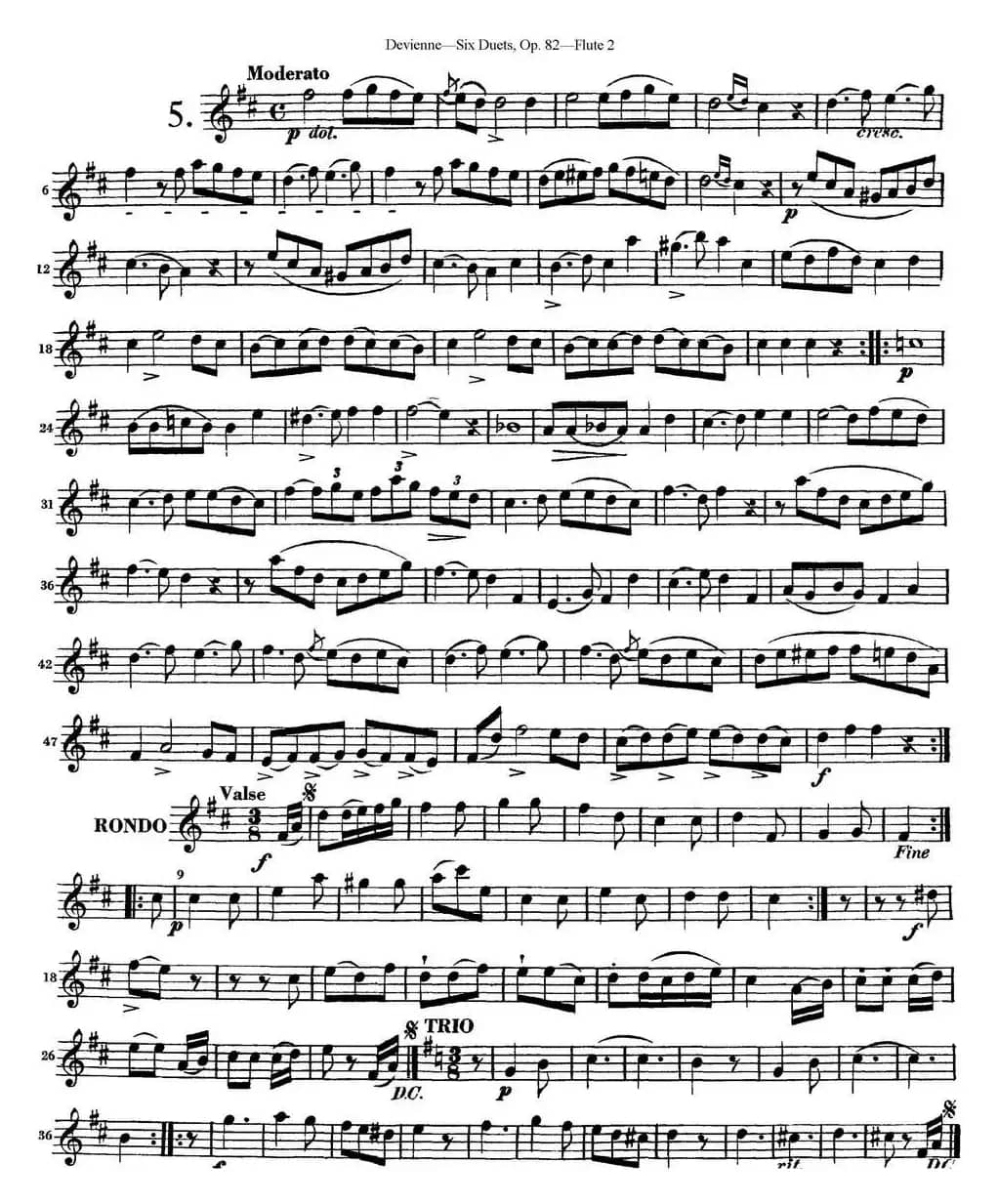 德维埃纳六个长笛二重奏小段Op.82——Flute 2（NO.5）