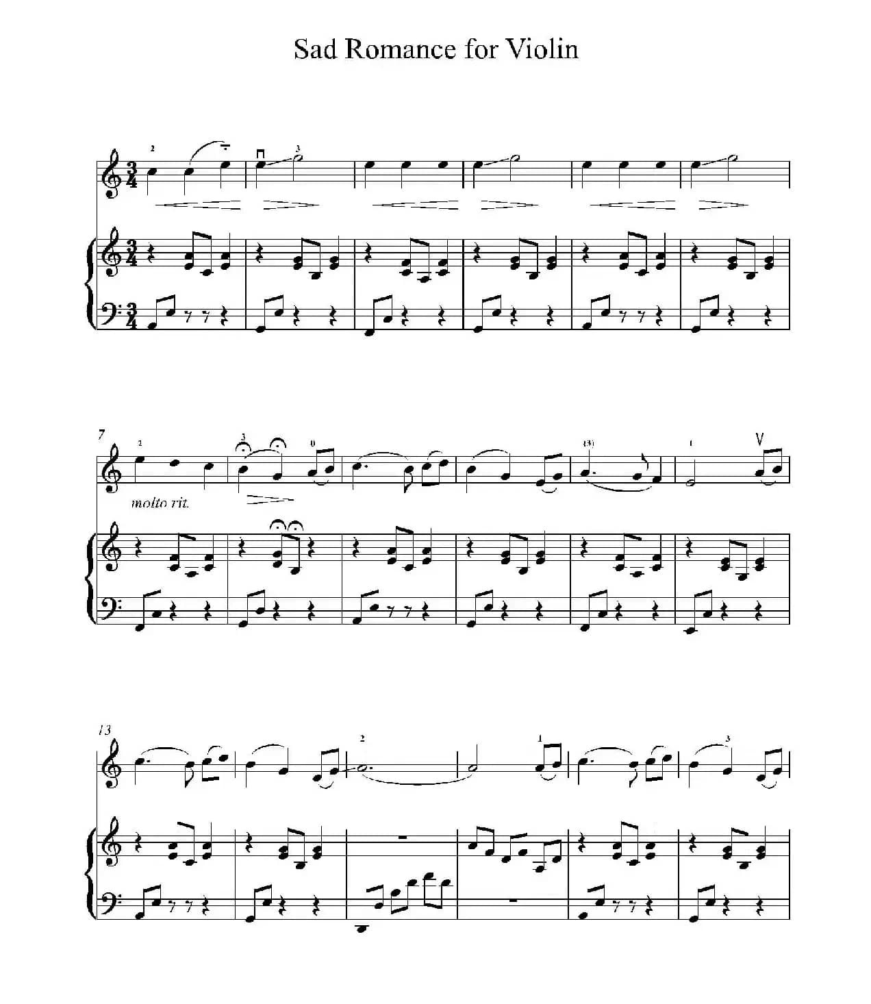 Sad Rommance for Beginning Violin（小提琴+钢琴伴奏）