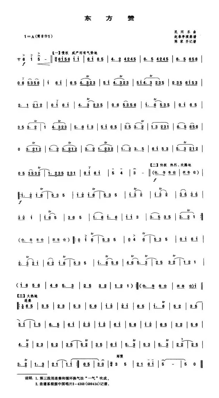 东方赞（唢呐谱）